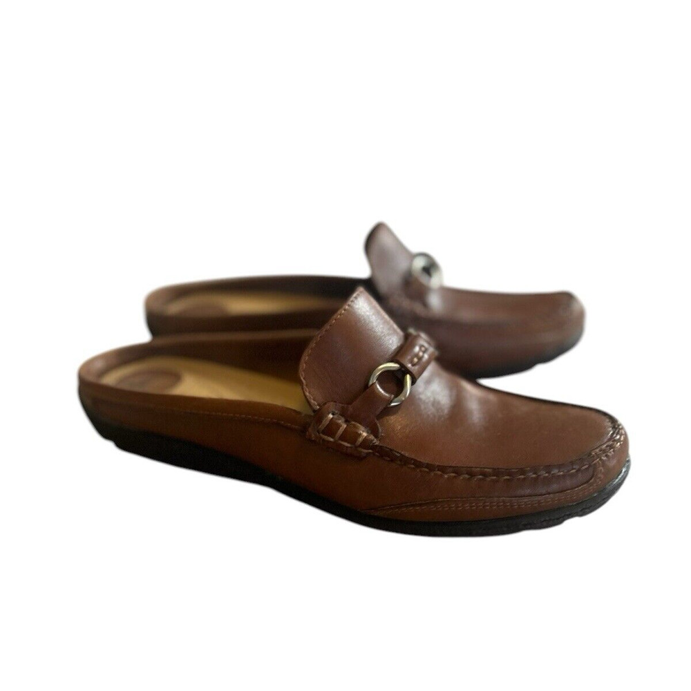 Bass Tan Leather Slip-On Mules